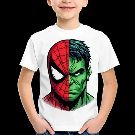 Camiseta Infantil Incrível Hulk Homem Aranha Camisa 100% Algodão Super Herói Blusa Força Teia Spider Man 2 ao 16