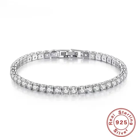S925 prata esterlina pulseira zircônia bola de tênis moda feminina simples noivado casamento charme jóias 4mm 16-20cm