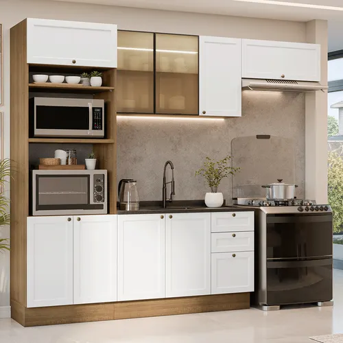 Armário de Cozinha Completa 270 cm Rustic/Branco Vik Madesa 08