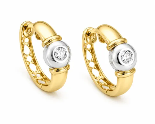 Brinco Argola 1,6 cm com 2 Diamantes de 12 Pontos em Ouro 18K