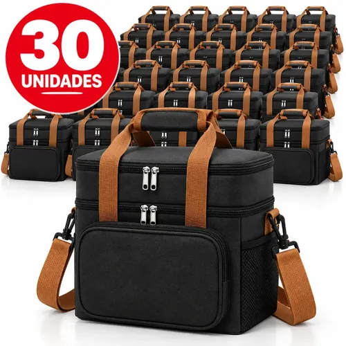 Kit 30 Bolsas Térmicas Marmiteiras Tche Amo de 13.5L, com Alça Transversal e 2 Compartimentos, na Cor Preta