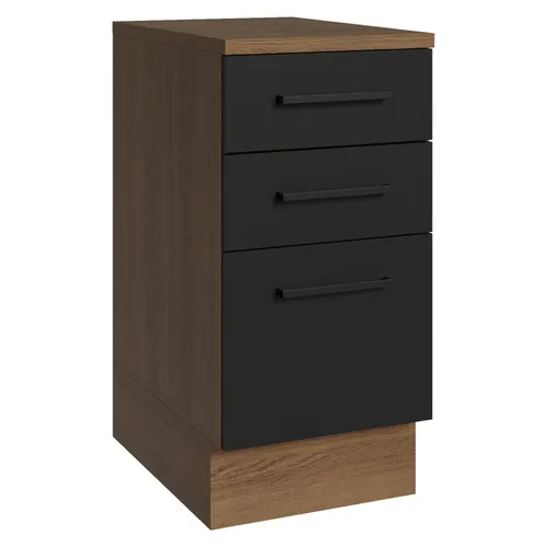 Balcão Madesa Agata 40 x 60 cm 3 Gavetas (Com Tampo) Rustic/Preto