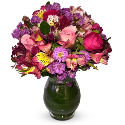 Vaso Mix de Flores em Tons Rosados