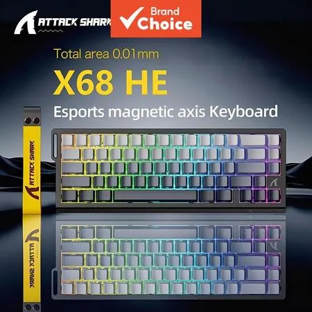  Teclado de Jogos Attack Shark X68HE, Interruptor Magnético com Taxa de Polling de 8K, Precisão de 0,01 mm, Teclado