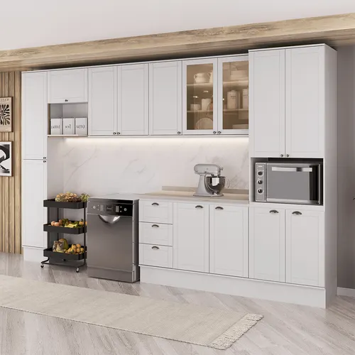 Armário de Cozinha Completa com Balcão Milla Laura Fresh Carraro Branco
