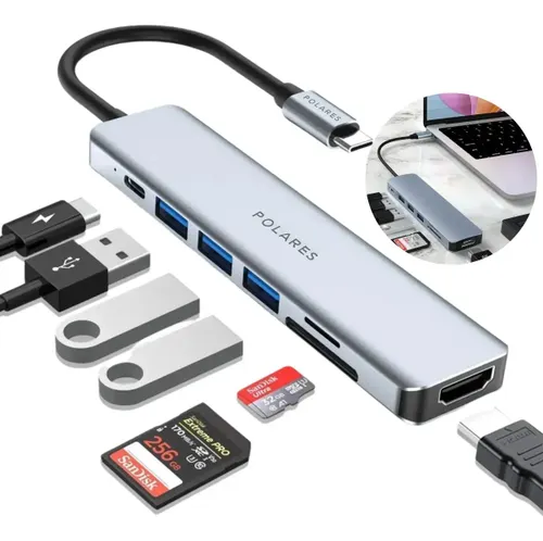 Adaptador Hub Usb-c Compatível com Macbook Air M1 M2 Dex Hdmi 4k 7 em 1 Cinza