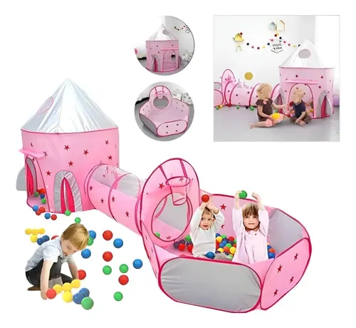 Barraca Infantil Rosa Toca Túnel 3 X 1 Cesta Basquete Barbie Rosa