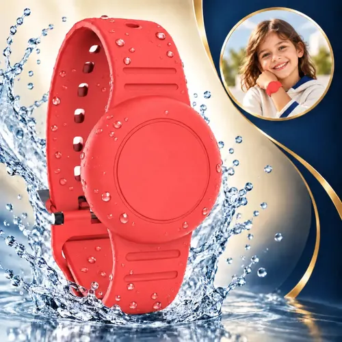 Pulseira Compatível Suporte para Rastreador Airtag Silicone Impermeável com Tampa Cor VERMELHO
