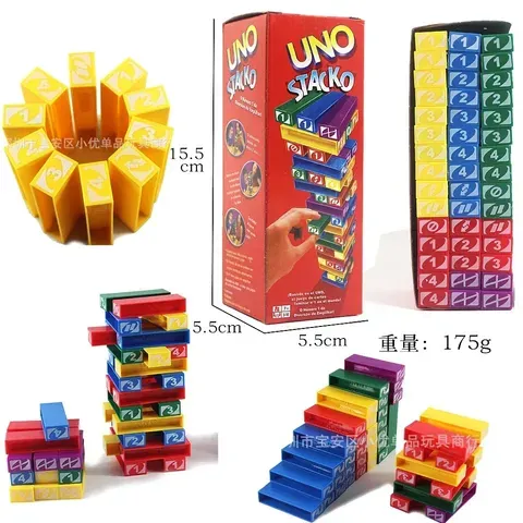 Jogo de cartas Mattel Stacko UNO, entretenimento familiar, jogo de pôquer para festas, brinquedo de construção Stacko, presente de aniversário.
