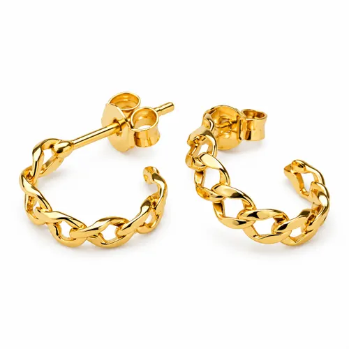 Brinco Meia Argola com Corrente Cadeado em Ouro 18K