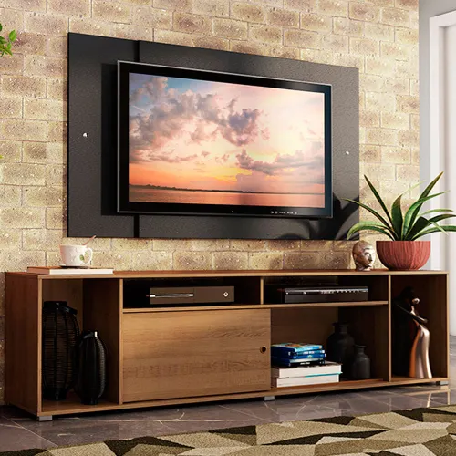 Rack Madesa Cancun e Painel para TV até 58 Polegadas Rustic/Preto 5Z8N
