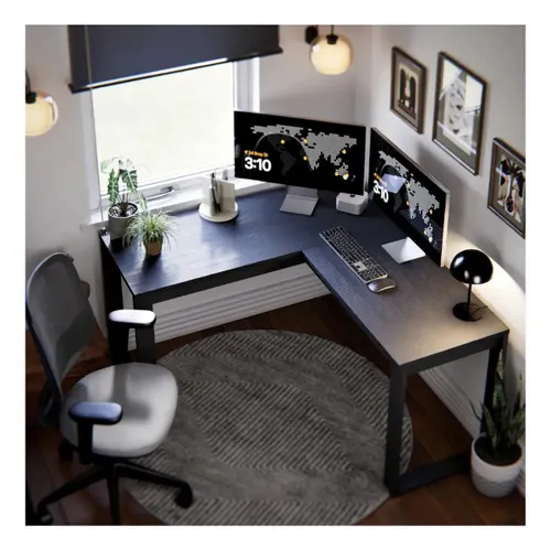 Escrivaninha Industrial em L Berlim Mesa Escritório Home Office para Estudo de Canto em MDF Cor Preto