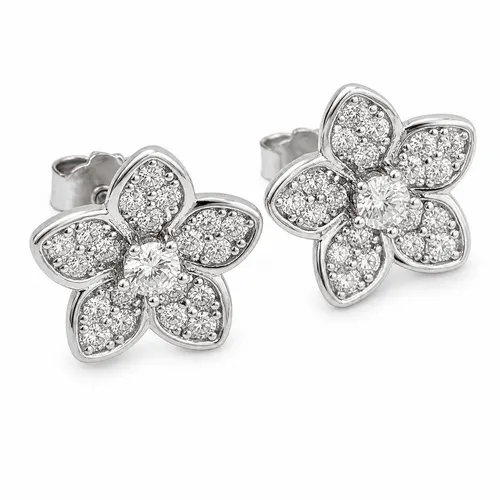 Brinco 1,5 cm Prata Flor com Zircônias