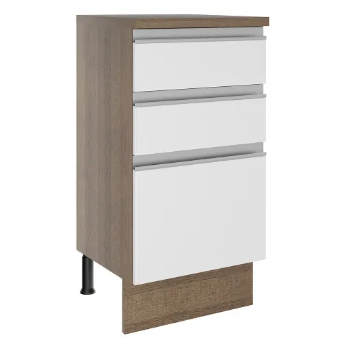 Balcão Madesa Glamy 40 cm 3 Gavetas Rustic/Branco