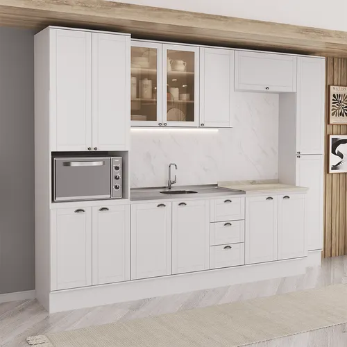 Armário de Cozinha Completa com Balcão Milla Connect Carraro Branco