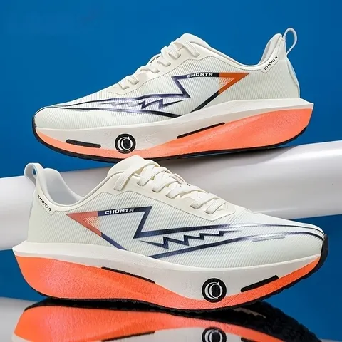 Tênis de corrida esportivos masculinos, elegantes e confortáveis - parte superior de tecido respirável, antiderrapante, resistente ao desgaste, sola com absorção de choque, tênis de corrida casuais com cadarço e bico r
