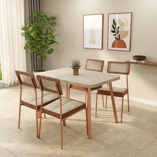 Conjunto Sala de Jantar 4 Cadeiras Daca Carraro Petra Rosê