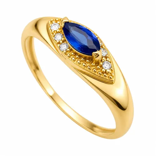 Anel de Formatura com Zircônia Azul em Ouro 18K
