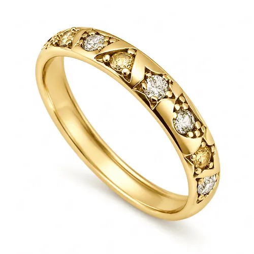 Anel com 8 Zircônias Coloridas em Prata 925 Banhada a Ouro