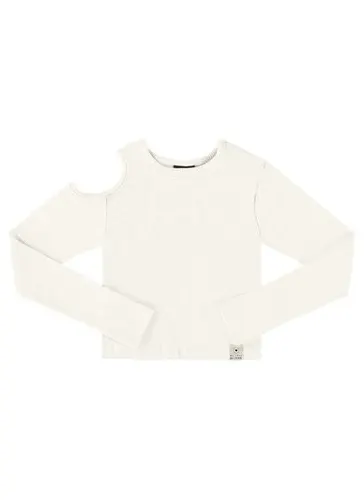 Blusa Cropped Básica em Ribaninha Juvenil (Off White) Gloss