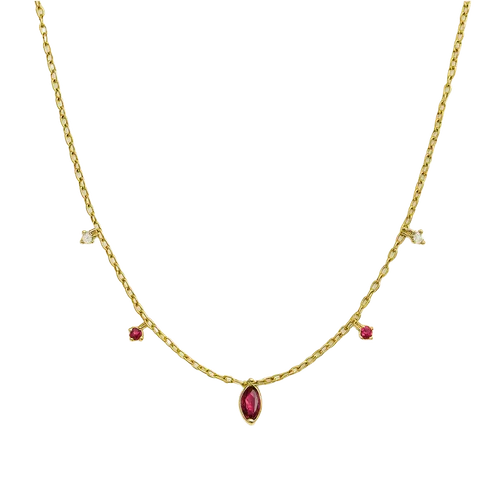 Colar 45cm com 3 Rubis e 2 Diamantes em Ouro 18K