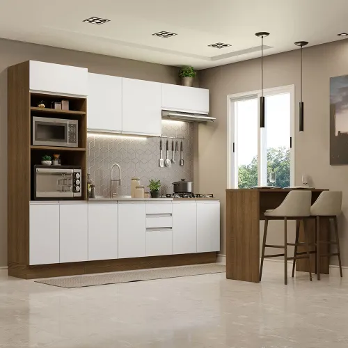Armário de Cozinha Completa 315cm Rustic/Branco Glamy Madesa 02
