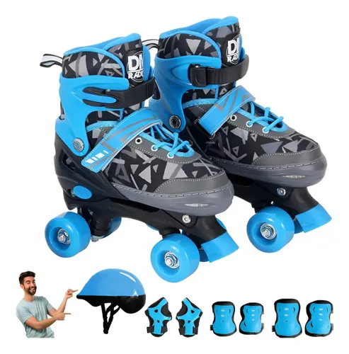 Patins 4 Rodas com Proteção 30 ao 33 Azul Ajustável Infantil