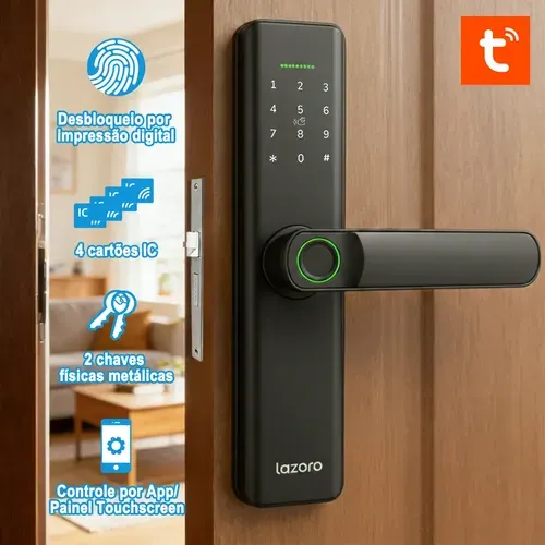 Fechadura Eletronica Digital com Biometria, Senha, Cartão Ic e Tuya App Bluetooth LAZORO LAM-525B