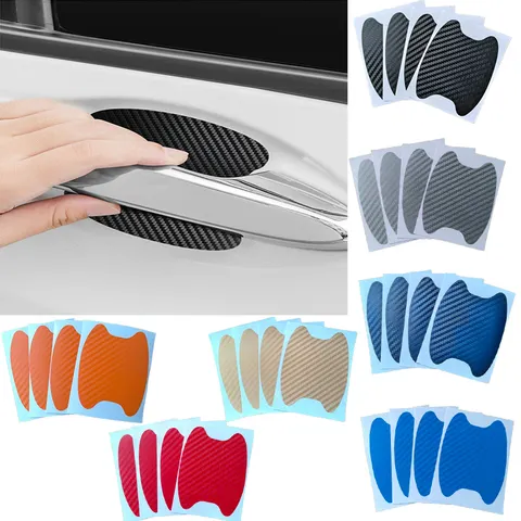4 peças de película protetora para maçaneta de porta de carro, adesivos de fibra de carbono, capas resistentes a arranhões, acessórios externos, película para carro