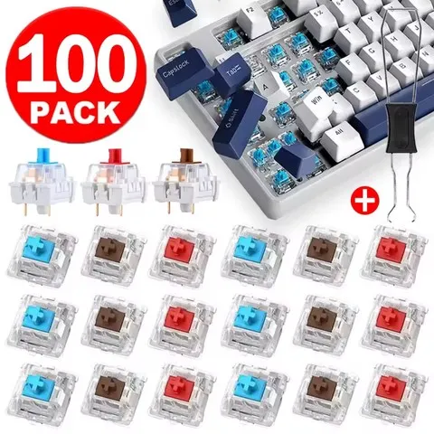 10/30 Peças de Interruptores Mecânicos de Reposição de 3 Pinos (Azul, Vermelho, Marrom) para Teclados DIY e Teclados Gamer com LED