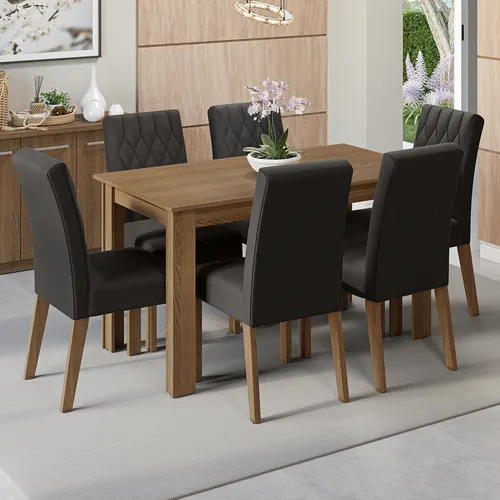 Conjunto Sala de Jantar Mesa Tampo de Madeira 6 Cadeiras Rustic/Oxford Allegro Madesa