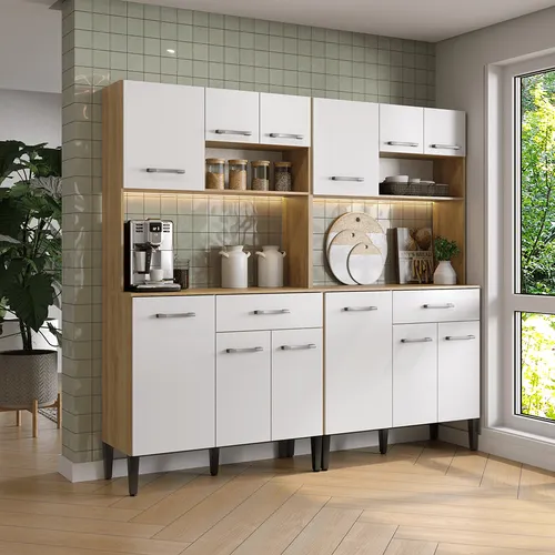 Armário de Cozinha Compacta Arizona Concept Carraro Carvalho com Branco
