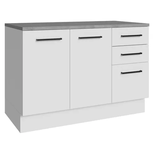 Balcão Cozinha 120 x 60 cm 2 Portas e 3 Gavetas (Com Tampo) Branco Agata Madesa