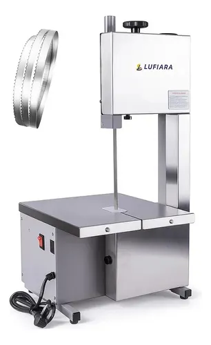Máquina Serra Fita de Bancada 1,46m + Serra Extra - Para Cortar Carne Osso Peixe Congelados - Para Açougue Mercearia - Inox - Marca Lufiara