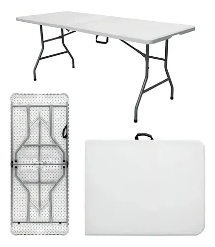 Mesa Dobrável Vira Maleta com Alça Portátil 1.80m para Camping Pesca Jardim Área Externa Ou Interna Salão de Festas Gourmet Cor BrancoLuvinco