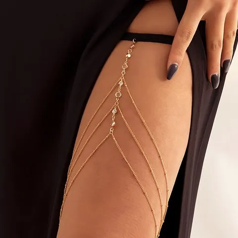 Boho elástico de cristal perna coxa corrente para mulheres verão praia sexy borla multicamadas ajustável corpo jóias vestido decorar