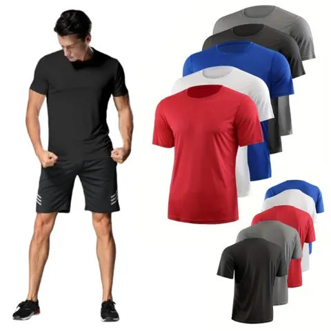 Camiseta Masculina de Secagem Rápida, Manga Curta, para Academia e Corrida, com Tecnologia de Controle de Umidade, Gola Redonda, Leve