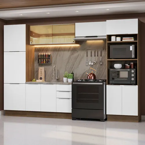 Armário de Cozinha Completa 330cm Rustic/Branco Stella Madesa 07