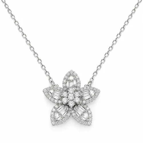 Colar 45 cm com Pingente Flor Baguetada com Zircônias em Prata 925
