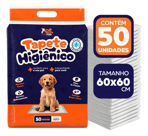 Tapete Higiênico Pet 50 Unidades 60x60 Descartável Cão Gato