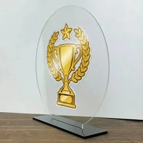 Kit 15 Troféus Redondos Acrílico Cristal 15,5cm C/base Preta Transparente