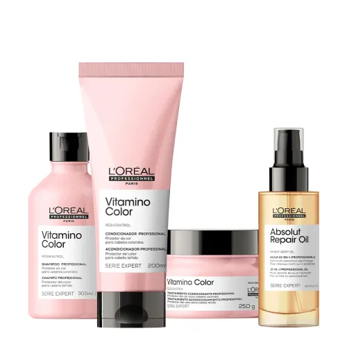 Kit L'Oréal Professionnel Vitamino Color Shampoo Condicionador Máscara e Óleo