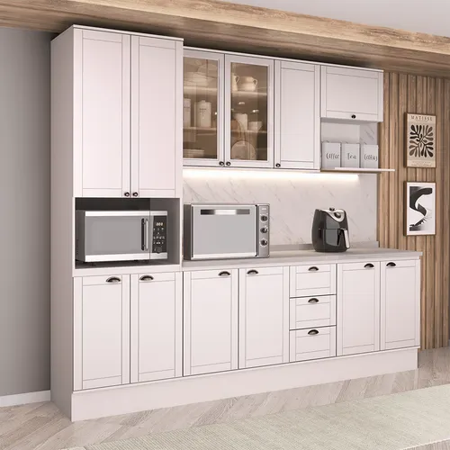 Armário de Cozinha Completa com Balcão Milla Home Carraro Branco
