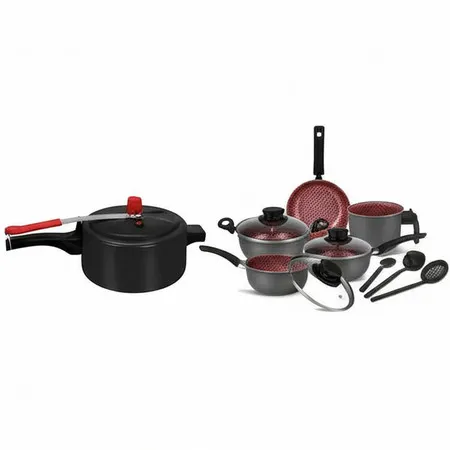 Conjunto Kit Jogo de Panela Completo Cor Decorado Chumbo com Panela de Pressao