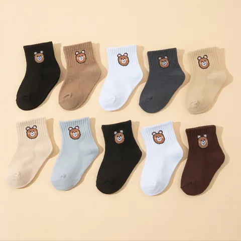 10 pares de meias curtas elásticas casuais com ursinhos fofos, meias para bebês, meias para meninos, meias para meninas, meias infantis