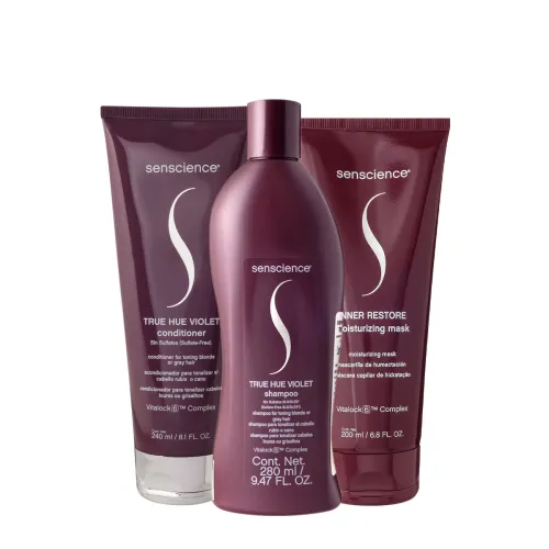 Kit Senscience True Hue Violet Shampoo 280ml Condicionador 240ml e Máscara 200ml