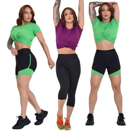 Kit 3 Blusa Cropped Nozinho Dray Fitnes Feminino  Academia Confortável para Malhar e de Qualidade Moda Esportiva