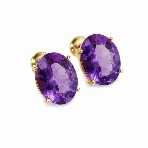 Brinco 1,1 cm Oval Ametista em Ouro 18K