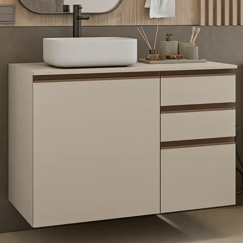 Gabinete Suspenso para Banheiro 100cm 1 Porta 3 Gavetas Crema Nice Madesa 03