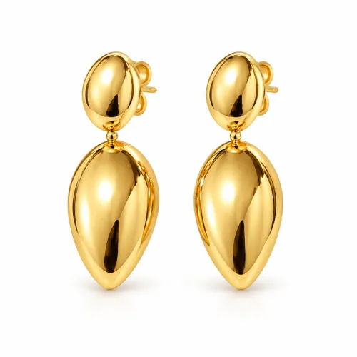 Brinco Gota Abaulada com Forro em Ouro 18K